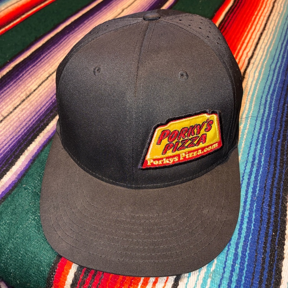 Richardson Porky’s Pizza Hat Black Fitted Workwear Streetwear Cap